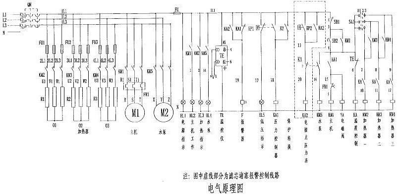 圖虛部分為濾芯堵塞報警控制路-電氣原理圖